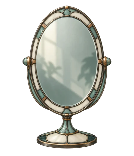 Mirror card artwork: a standing oval mirror